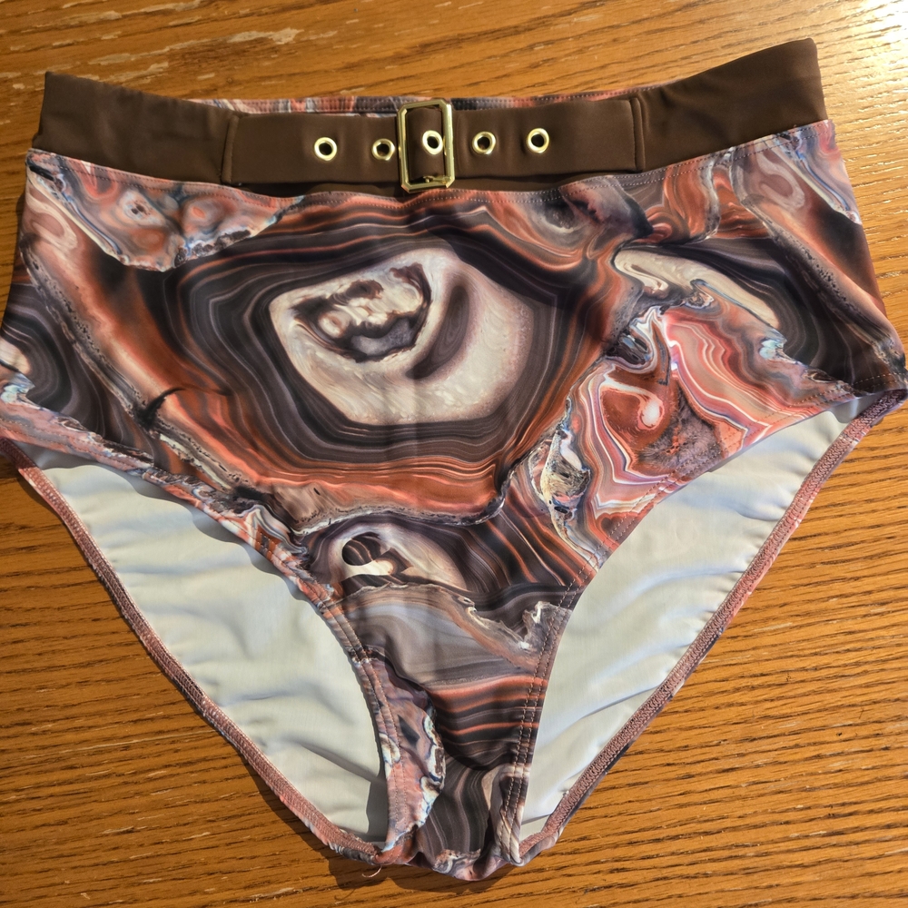 VENUS Swirl Print Bikini Bottoms with Brown and Gold Accents